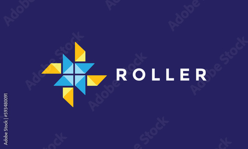 Logo vector hexagon fan blue spin concept minimalism technology design