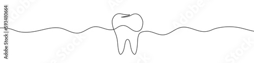 Tooth icon in continuous line drawing style. Line art of tooth icon. Vector illustration. Abstract background