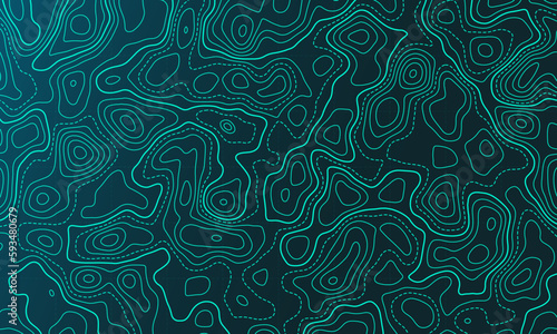 Ocean topographic line map with curvy wave isolines vector illustration. Sea depth topographic landscape surface for nautical radar readings. Cartography texture abstract banner of relief ocean floor.