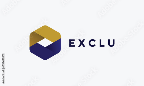Logo vector hexagonal blue gold color minimalist concept technology secure design