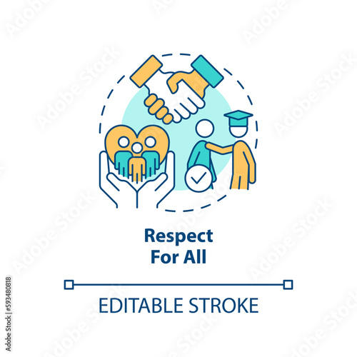 Respect for all concept icon. Understanding diversity. Global citizenship. GCED goal abstract idea thin line illustration. Isolated outline drawing. Editable stroke. Arial, Myriad Pro-Bold fonts used