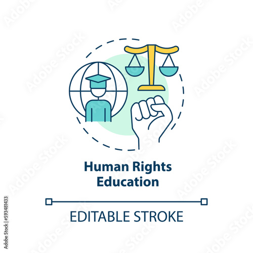 Human rights education concept icon. Democratic citizenship. GCED pedagogy abstract idea thin line illustration. Isolated outline drawing. Editable stroke. Arial, Myriad Pro-Bold fonts used