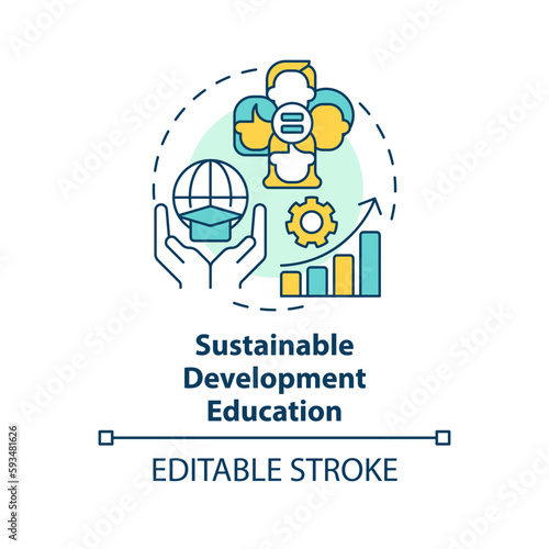 Sustainable development education concept icon. Social justice. Equitable society abstract idea thin line illustration. Isolated outline drawing. Editable stroke. Arial, Myriad Pro-Bold fonts used