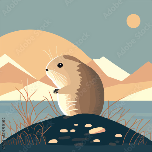 Arctic lemming in arctic tundra. Rodents animals in natural habitat. Flat vector illustration concept. Generative AI photo