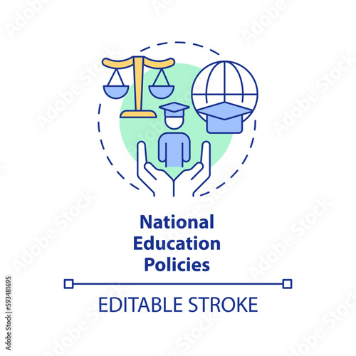National education policies concept icon. Sustainable development. Government program abstract idea thin line illustration. Isolated outline drawing. Editable stroke. Arial, Myriad Pro-Bold fonts used