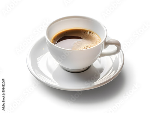 Aromatic Black Coffee in a Glossy White Ceramic Cup on a Clean White Background