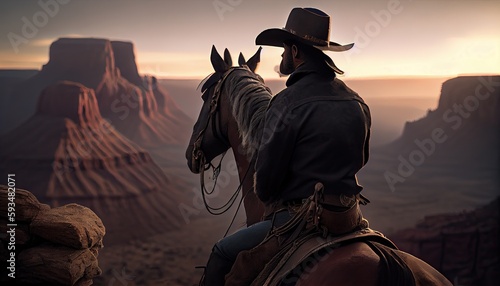 cowboy in hat on the horse in grand canyon, american landscape, texas, wild west
