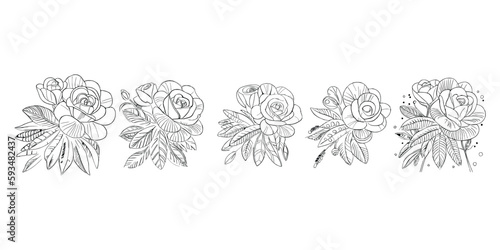 
Beautiful Five Roses Flower Coloring book, hand drawn vector
