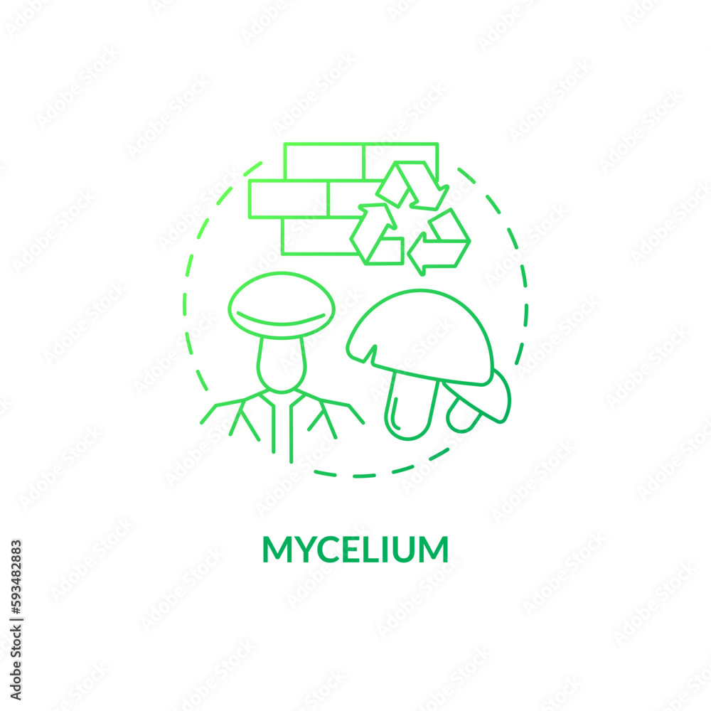 Mycelium green gradient concept icon. Organic material. Sustainable architecture. Mushroom building idea thin line illustration. Isolated outline drawing. Myriad Pro-Bold font used Mycelium green gradient concept icon. Organic material. Sustainable architecture. Mushroom building idea thin line illustration. Isolated outline drawing. Myriad Pro-Bold font used