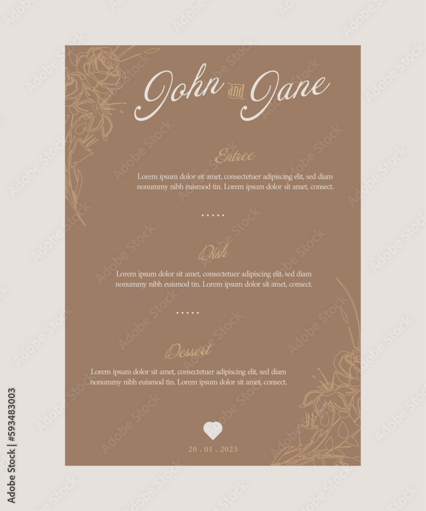 Floral wedding menu