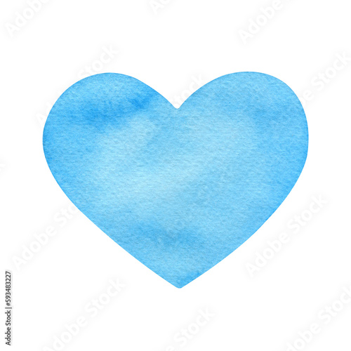 Hand painted watercolor cyan heart isolated on a white background.