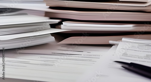 Closeup office table with organized stacked papers, as the concept of organized document management system for busy business reports or legal papers Generative AI