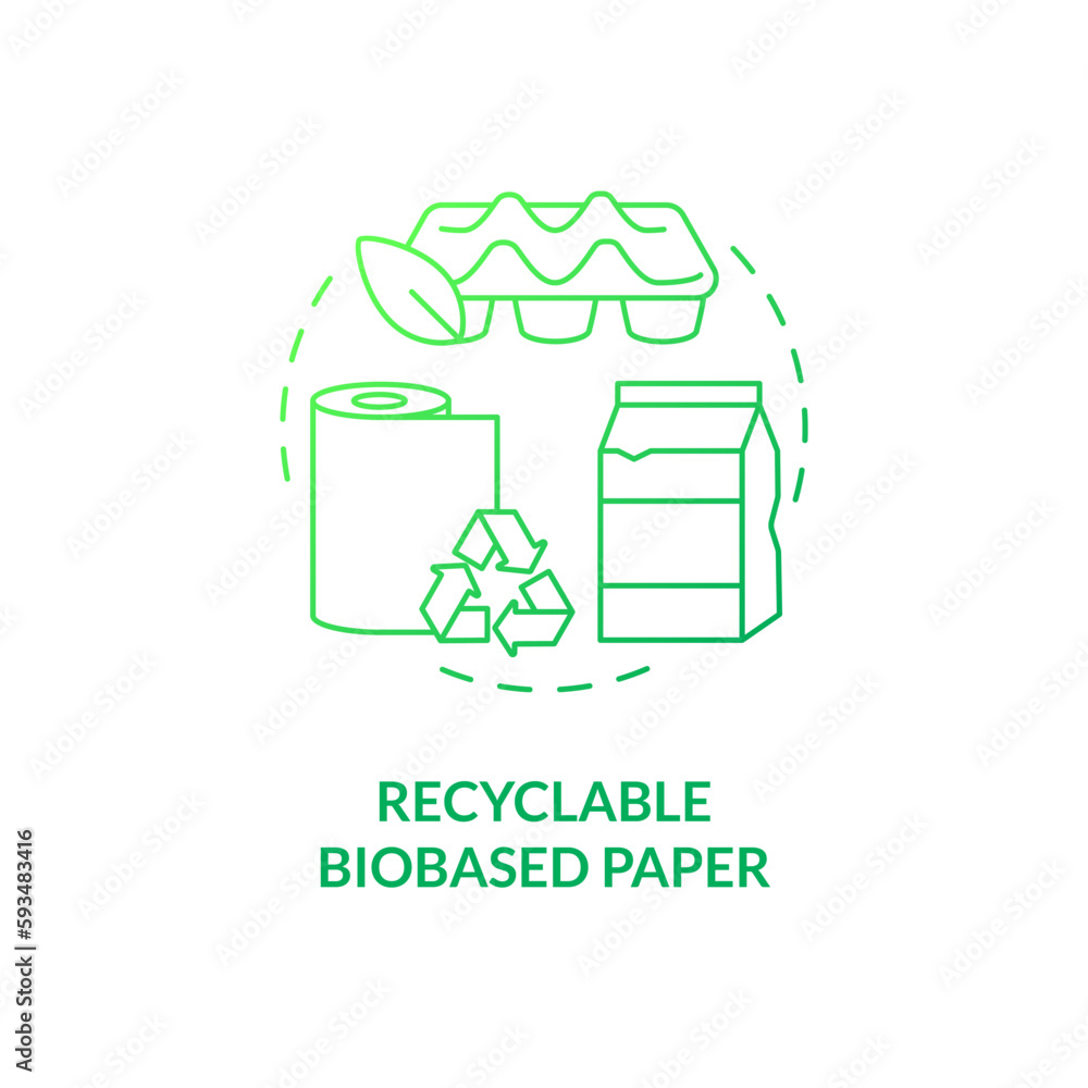 Recyclable biobased paper green gradient concept icon. Alternative raw