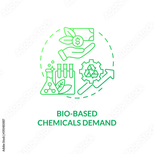 Bio based chemicals demand green gradient concept icon. Global market trend. Biotech industry growing idea thin line illustration. Isolated outline drawing. Myriad Pro-Bold font used
