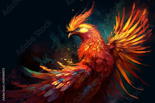 illustration, cute and proud phoenix bird, ai generative © Jorge Ferreiro