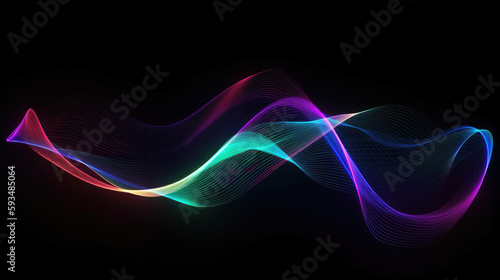 Wallpaper Mural Wave-shaped neon lines on black background. Generative AI Torontodigital.ca