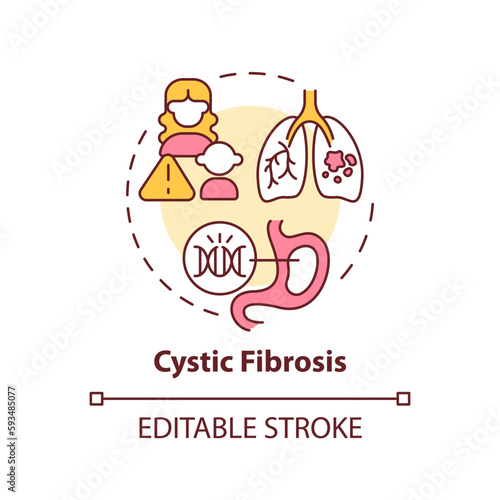 Cystic fibrosis concept icon. Respiratory and digestive systems. Hereditary disease abstract idea thin line illustration. Isolated outline drawing. Editable stroke. Arial, Myriad Pro-Bold fonts used