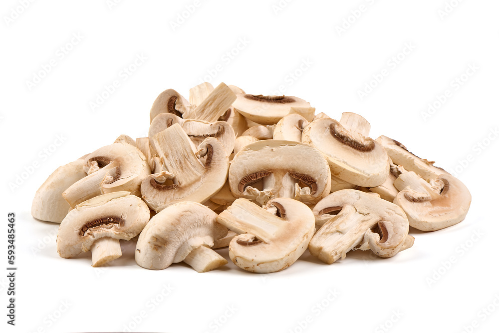 Champignons, close-up, isolated on white background. Champignons, close-up, isolated on white background.