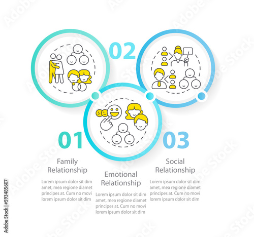 Genograms information circle infographic template. People relationship. Data visualization with 3 steps. Editable timeline info chart. Workflow layout with line icons. Myriad Pro-Regular font used