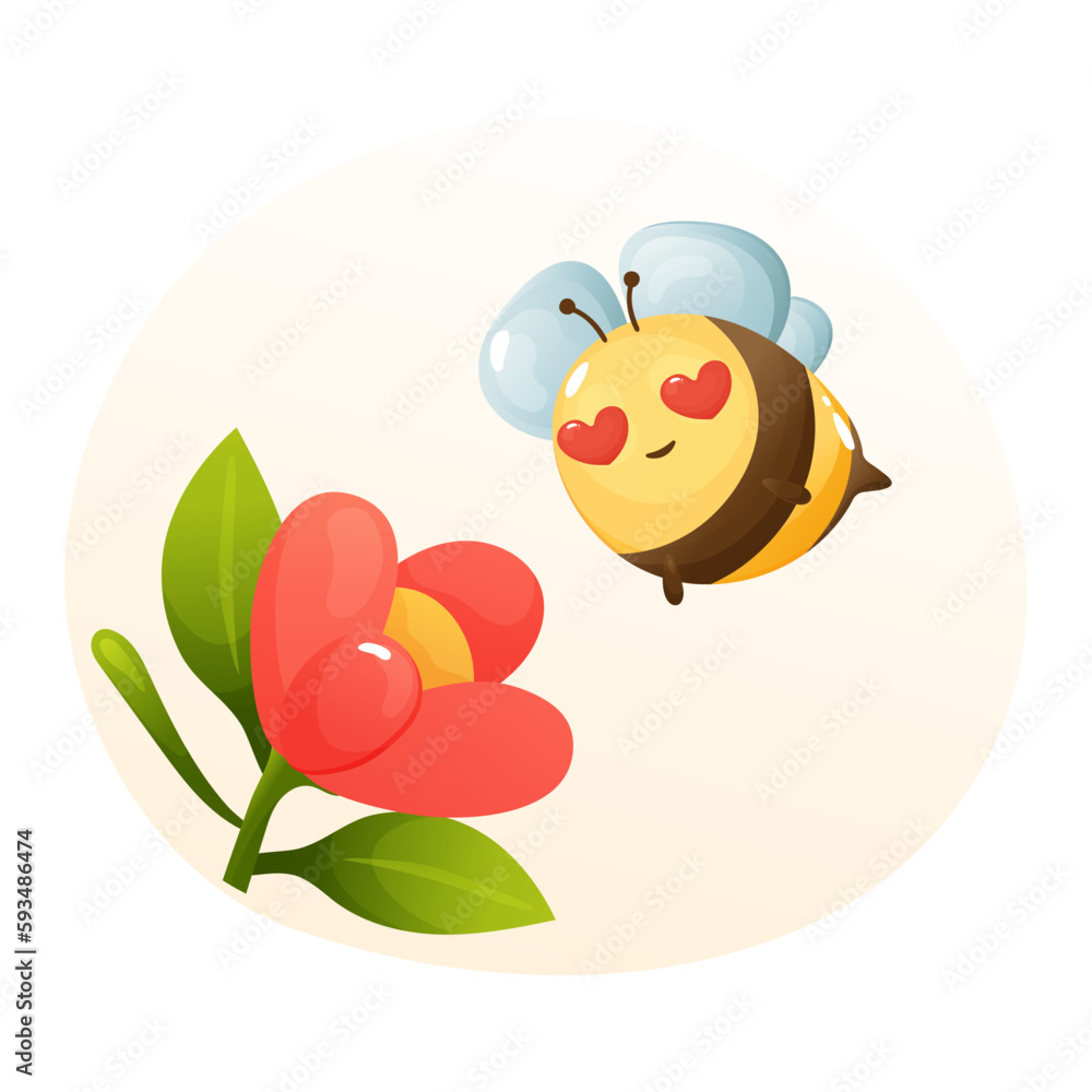 Fototapeta premium Cute honey bee and flower