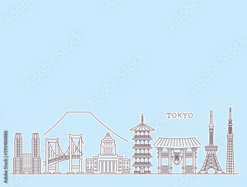 東京の有名な観光地のシンプルなアイコンセット