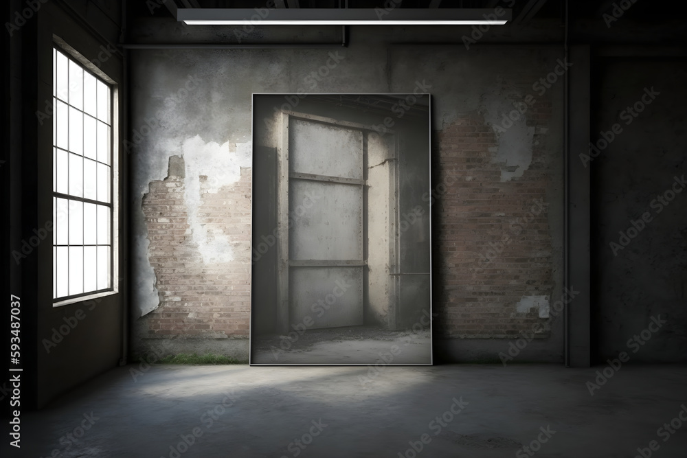 industrial backdrop with concrete walls, exposed brick, Generative AI