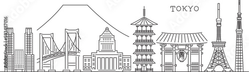 東京の有名な観光地のシンプルなアイコンセット