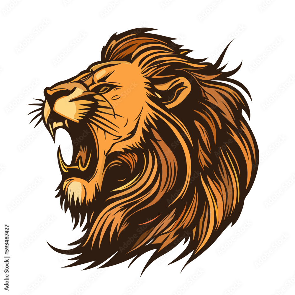 Lion head logo design. Abstract colorful lion head. Evil face of a lion. Vector illustration