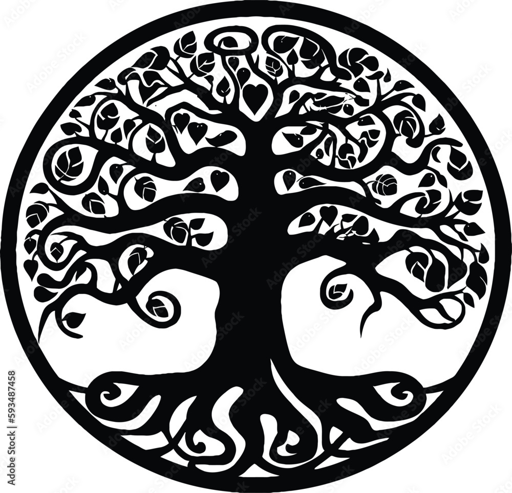 Yggdrasil tree, vector isolated on white background, Yggdrasil, vector
