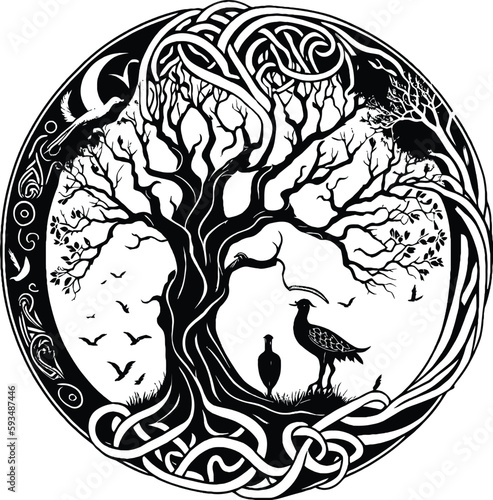 Yggdrasil tree, vector isolated on white background, Yggdrasil, vector illustration.