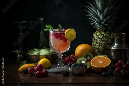 Fruits cocktail with fruits. Generative AI