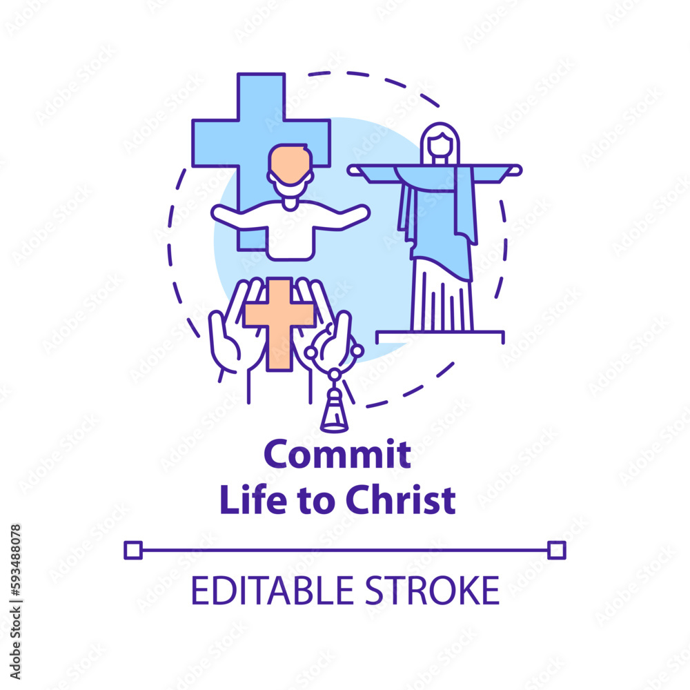 Commit life to Christ concept icon. Trust in God. Becoming Christian reason abstract idea thin line illustration. Isolated outline drawing. Editable stroke. Arial, Myriad Pro-Bold fonts used Commit life to Christ concept icon. Trust in God. Becoming Christian reason abstract idea thin line illustration. Isolated outline drawing. Editable stroke. Arial, Myriad Pro-Bold fonts used