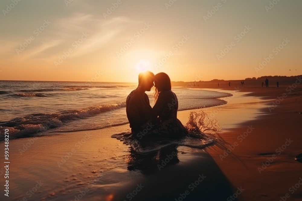 Fototapeta premium illustration, a couple on the beach, an illustration ai