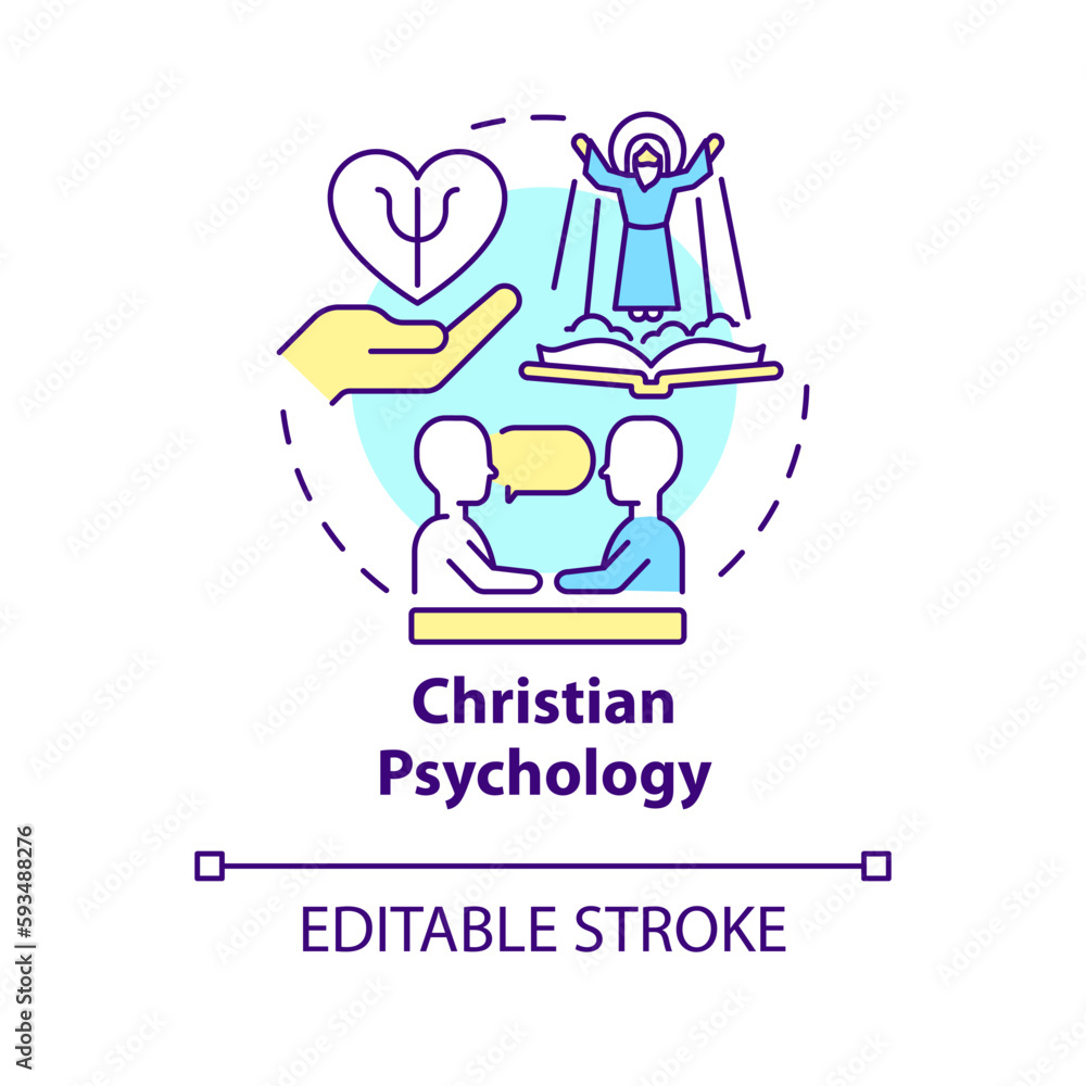 Obraz premium Christian psychology concept icon. Religious support. Church counseling abstract idea thin line illustration. Isolated outline drawing. Editable stroke. Arial, Myriad Pro-Bold fonts used