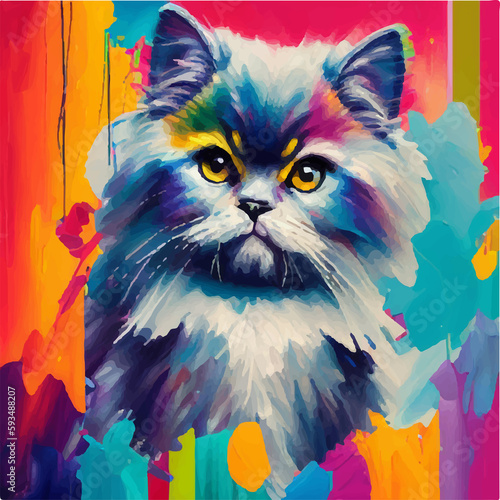 cat head art illustration colorful painting art style