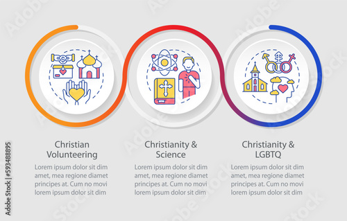 Modern Christianity loop infographic template. Religion. Data visualization with 3 steps. Editable timeline info chart. Workflow layout with line icons. Myriad Pro-Regular font used
