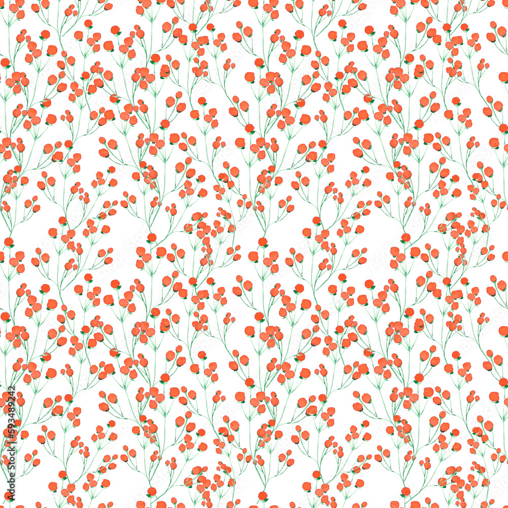 Hand drawn watercolor orange abstract flower seamless pattern on white background. Gift-wrapping, textile, fabric, wallpaper.