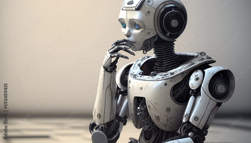 KI denkt nach, Roboter mit Gesicht, Generative AI KI denkt nach, Roboter mit Gesicht, Generative AI