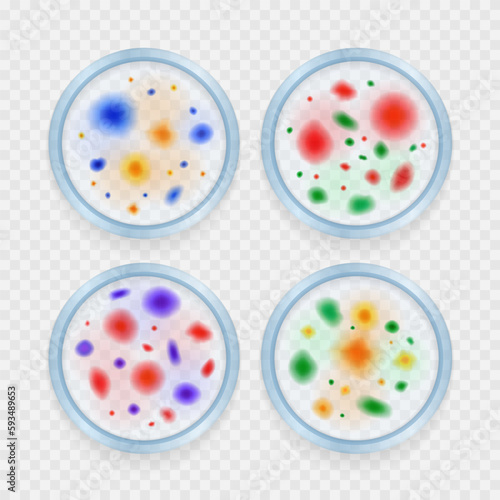 Set of isolated mold fungus bacteria colony spots realistic images on transparent background with editable text vector illustration
