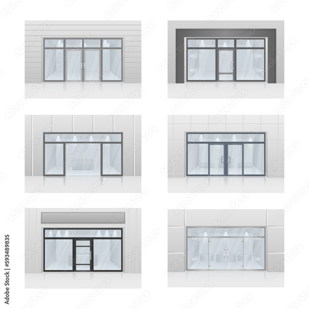 Shopping center mall entrance automatic doors with reflection and black frame. Glass entrance door. Shopping center mall entrance automatic doors with reflection and black frame. Glass entrance door.