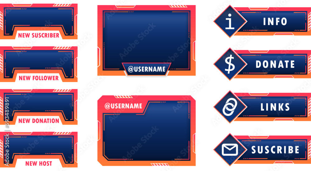 Game stream frames. Streamer gamer interface template , video stream