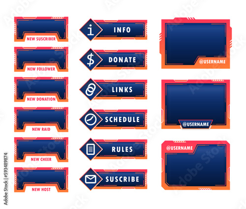 Game stream frames. Streamer gamer interface template , video stream tags and broadcast digital menu for FAQ