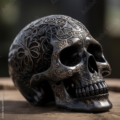 illustration, skull with filigree details, ai generative