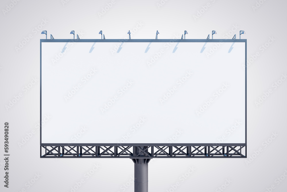 Blank white billboard isolated on light background, front view. Mock up, 3D Rendering Blank white billboard isolated on light background, front view. Mock up, 3D Rendering