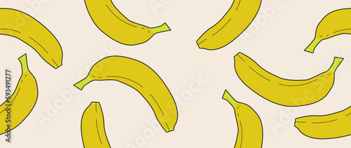 Vector flat illustration. Bananas on a light background. Seamless background for your design. Ideal for advertising, packaging, textiles or posters.