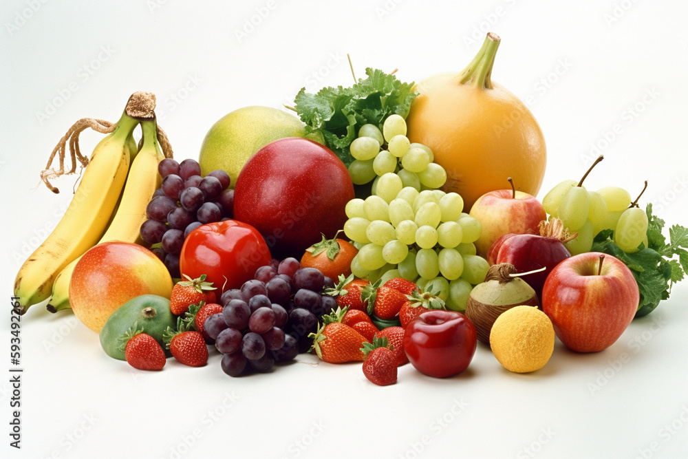 set of different fruits and vegetables on white background AI Generative set of different fruits and vegetables on white background AI Generative