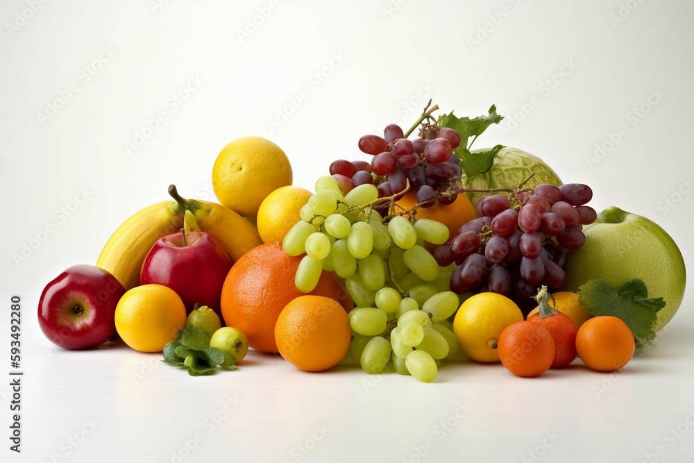 set of different fruits and vegetables on white background AI Generative