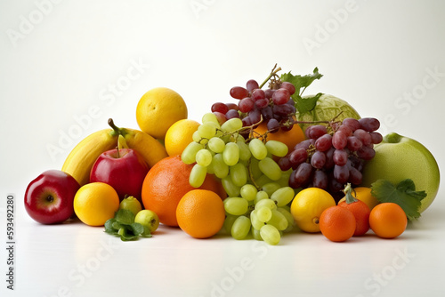 set of different fruits and vegetables on white background AI Generative