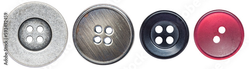 Set of different loose metal and plastic buttons isolated on white or transparent background
