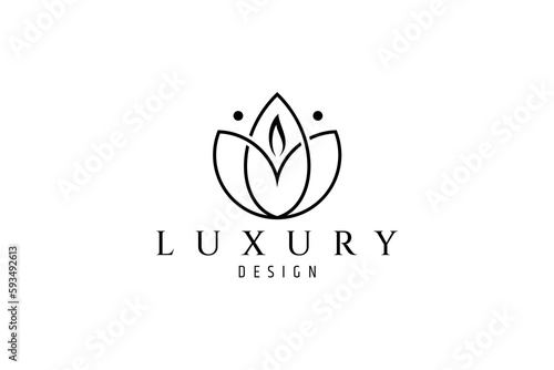 Lotus flower logo with candle flame combination in linear design style